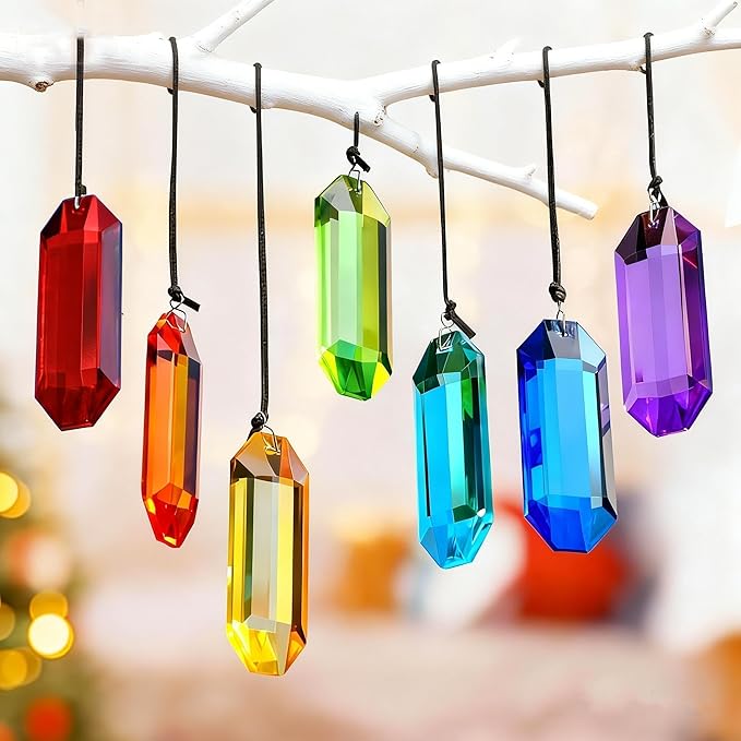 HDCRYSTALGIFTS 7pcs Crystal Suncatcher Prisms 3'' Sun Catchers Indoor Window Rainbow Prism Suncatcher Hanging for Home Garden Decor,Glass Ornaments for Christmas Tree
