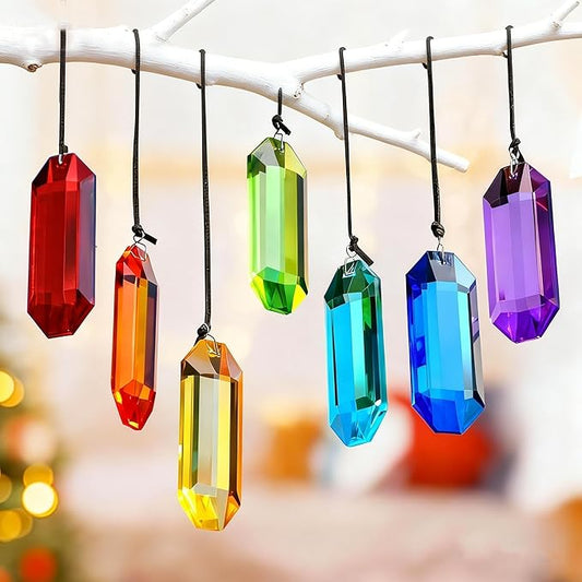 HDCRYSTALGIFTS 7pcs Crystal Suncatcher Prisms 3'' Sun Catchers Indoor Window Rainbow Prism Suncatcher Hanging for Home Garden Decor,Glass Ornaments for Christmas Tree