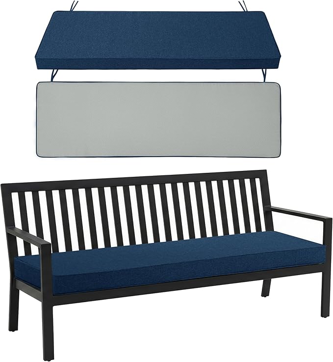 Outdoor Bench Cushion, Water-Resistant & Fade-Resistant, Porch Swing Cushions with Ties, Patio Furniture Seat Pads for Garden Loveseat, Removable Cover Non-Slip Bottom, 48 x 16 Inch, Navy Blue