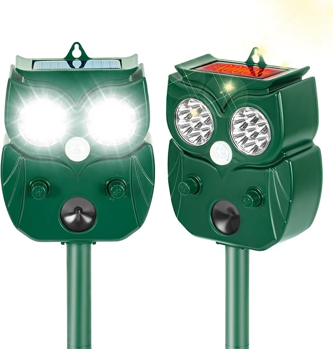 Solar Ultrasonic Animal Repellent Outdoor, 2Pack Waterproof Deer Repellent Devices with RIP Motion Sensor LED Flashing Lights, Cat, Raccoons, Skunks, Rabbits Deer Deterrent Outdoor