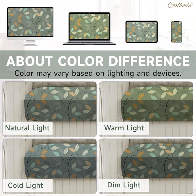 CALBODE 12Pcs Stretch Patio Cushion Cover for Autumn, Couch & Sofa Slipcovers for Patio Furniture Cushions Washable Reusable Couch Covers Replacement Fall Home Decor (Green Leaf Printed, Cover Only)