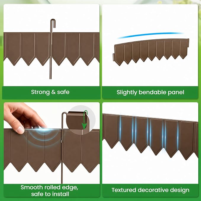 25 Panels Modular Metal Garden Edging 3.2in (H) x 33 ft (L)–Landscape Edging with 26 Stakes, Adjustable 0-270°for Curved Lawn & Flower Bed Borders, No Dig Metal Edging for Landscaping (Rust)