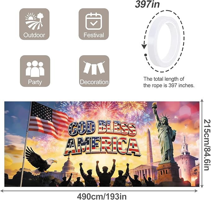 7 * 16FT Eagle flag God Bless The AMERICA Garage Door Cover Decorations Independence Day Garage Door Banner for Outdoor Indoor Patriot Party Photography Backdrop