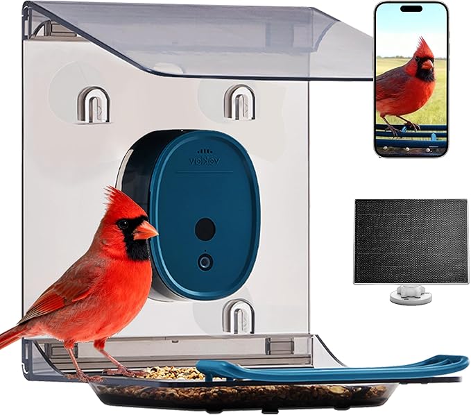 Smart Bird Feeder with Camera Solar Powered,2K UHD Video Live Stream,Easy Set Up,AI Bird Species Identification, Auto Capture Videos&5MP Photos,Instant Alerts,Gifts for Bird Lovers