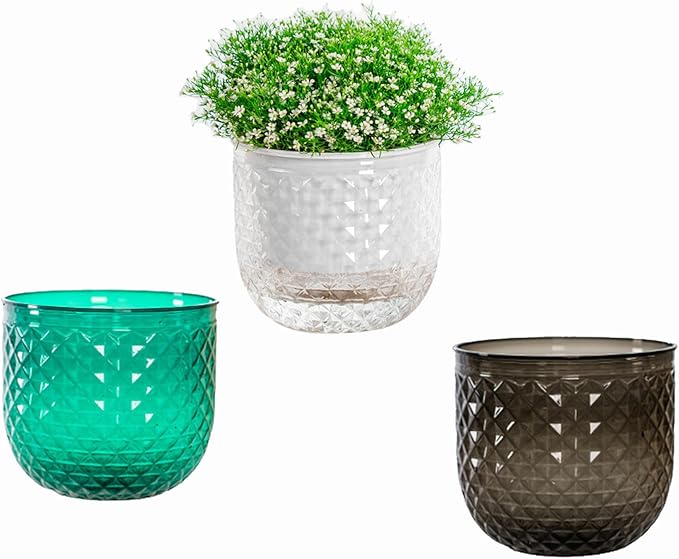 Cornasee 6.5'' Vintage Self Watering Planter, 3-Pack Plastic Pots for Indoor Plants,Pothos,Succulent,African Violets (Three Color)
