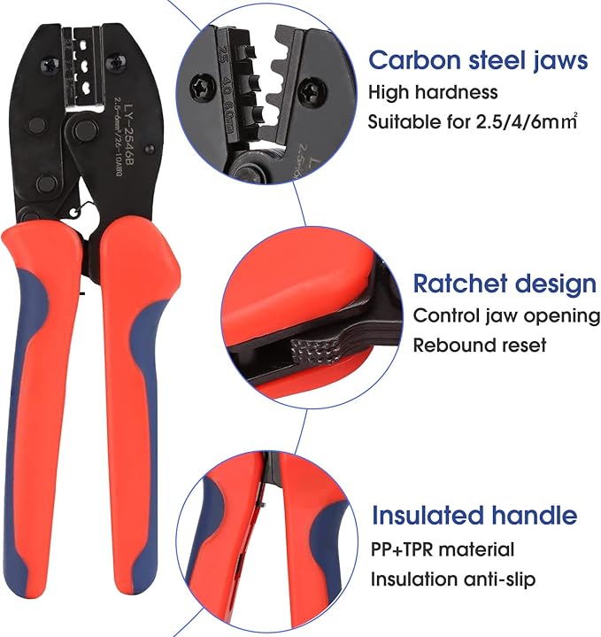 Solar Crimping Tool for Solar Panel Cable with 12 Pairs Solar Connectors, 1PCS Solar Crimper, 2 PCS Spanner Wrench, Crimper Tool for 2.5/4/6mm² Solar PV Wire