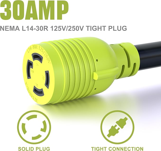 NEMA 5-15P to L14-30R Power Adapter Cord - 15 Amp Male Plug to 30 Amp Female Generator - Household 3 Prong to 4 Prong Twist Lock, STW 10AWG 1FT