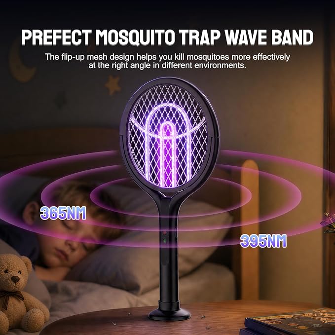 Mosiller Rotating Head Electric Fly Swatter, 4000V Bug Zapper with 1800mah Rechargeable Battery, 2 in 1 Purple Mosquito Light Killer with Rotating Head for Indoor Home Patio Camp Office(Black)