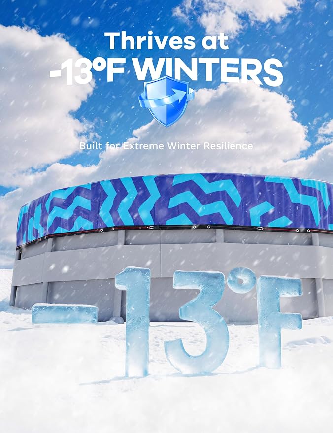 POOLHACKER【2025 Upgrade】 24 ft Winter Pool Cover - 24ft Round Above Ground, 4 Foot Overlap Extra Thick 420D Pool Cover with Pulley and Cable (Cerulean)