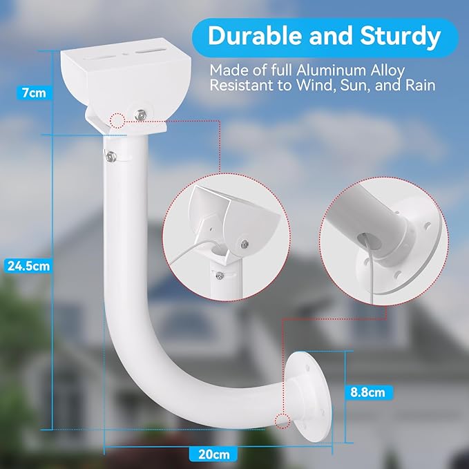 Universal Solar Panel Wall Mount Bracket - 30cm L-Shape Mount with Adjustable Arm & Tilt Head, Compatible with Ring, Arlo, Eufy, Wyze, Reolink and Other Solar Panels
