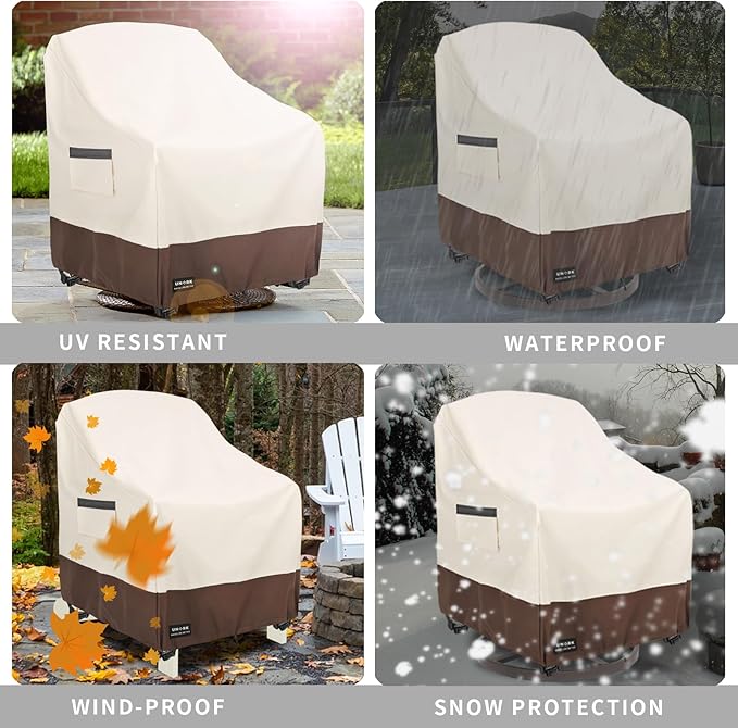 Outdoor Swivel Chair Covers Waterproof 2 Pack, Outdoor Chair Covers Patio Furniture Cover for Deck Patio Swivel Chair Heavy Duty, 28 W x 32 D x 36 H inches Beige and Brown