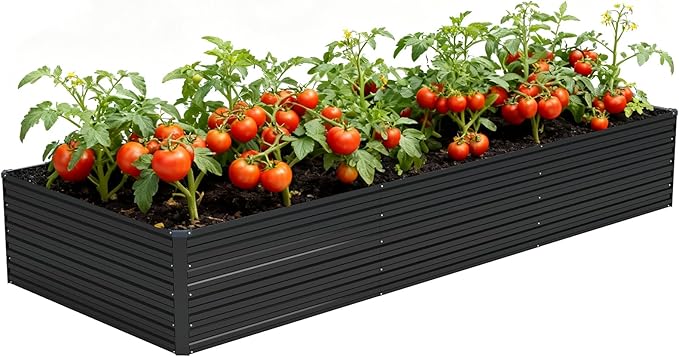 Vengarus 12x4x2FT Galvanized Raised Garden Bed Kit, Deep Root Planter Box Outdoor Large Planter Raised Beds for Planting Flowers,Vegetables and Herbs-Black