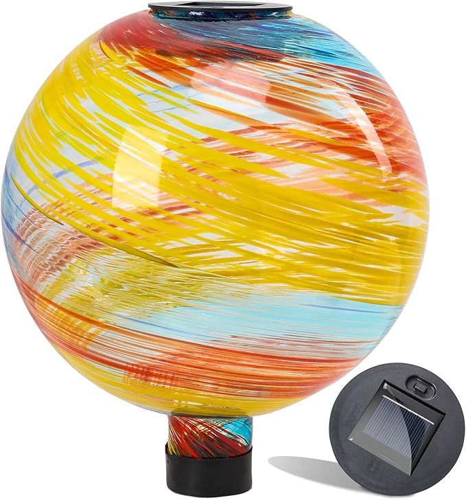 VCUTEKA Solar Gazing Ball, 10" Glass Gazing Balls Sphere with Solar Light for Garden Decor Lawn Outdoor Yard Decorative