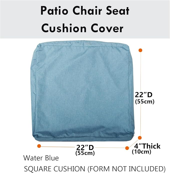 Patio Seat Cushion Covers,Washable Slip Covers Replacement,Waterproof Outdoor Furniture Chair Cushion Pillow Seat Cover for Couch,Garden,Sofa,Water Blue,22"×22"×4"(4 Covers Only)