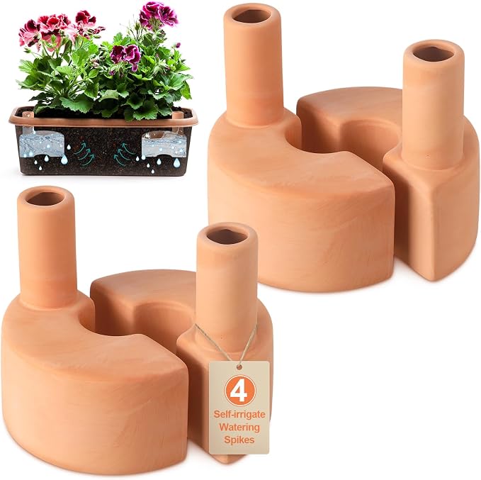 Blushtier 4 Pcs Terracotta Watering Spikes Large Capacity Tank Self Watering Planter Water Storage Reusable Automatic Terracotta Water Devices Self Irrigation System for Houseplants Garden Flowers
