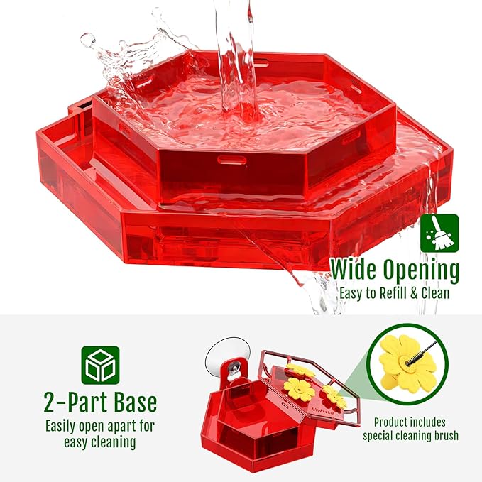 Birdream 2 Pack Window Hummingbird Feeders for Outdoors, Hummingbird Feeder with Strong Suction Cups, Built-in Ant Moat, Easy to Clean & Refill, 8.8oz Total, Red