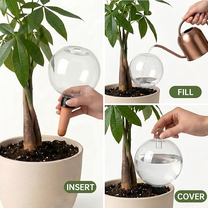 EX-Large Plant Watering Globes with Cover 26oz Top Fill Plastic Water Bulbs Self Watering Planter Inser, Slow Release Terracott, Plant Watering Devices for Plants, 2 Pack