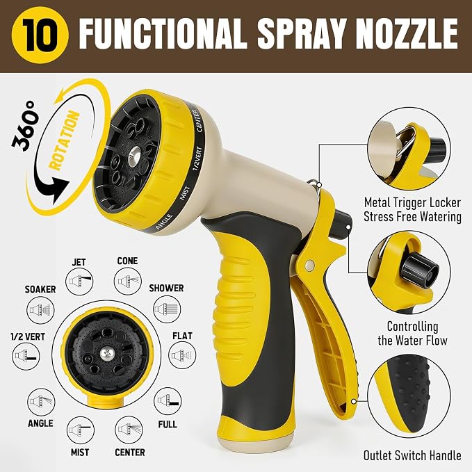 Garden Hose 35 ft x 5/8" with Nozzle, Water Hose Heavy Duty Flexible, Lightweight Kink-less Hybrid Hose with Swivel Handle, Male to Female Fittings