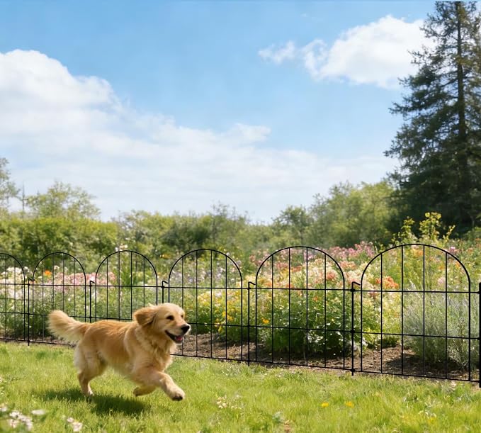 Garden Fence Decor 16 in(H) x 10 ft(L), Dog Fence Outdoor for Yard No-Dig Pet Barrier, Animal Proof Fence Metal Garden Fencing Animal Barrier, 10 Panels