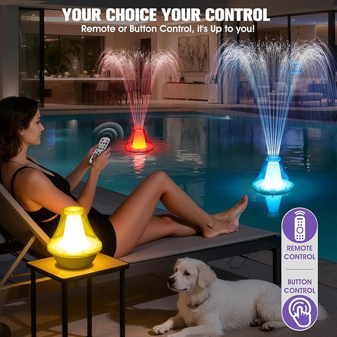 2026 Pool Fountain with Remote,Rechargeable Floating Pool Fountains with 10 Light Show,Pool Water Fountain Pump with Anchor,3 Spray Modes Swimming Pool Fountains for Inground Above Ground Pool