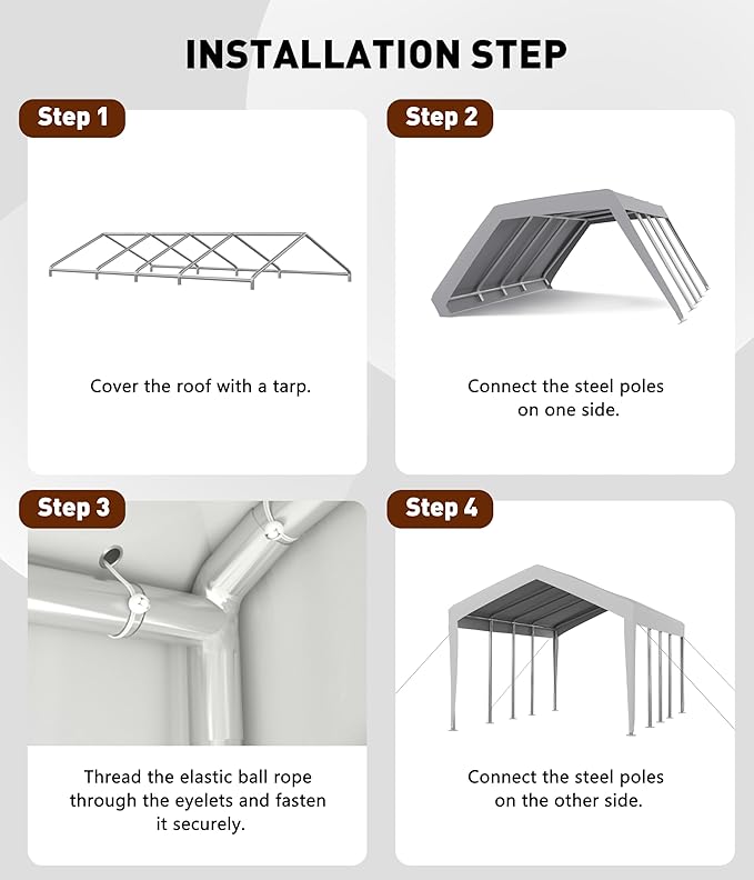 Hipicute 13'x20' Waterproof & UV-Resistant carport Replacement Canopy Cover -220G PE Fabric - White (Cover Only, Frame Not Included)