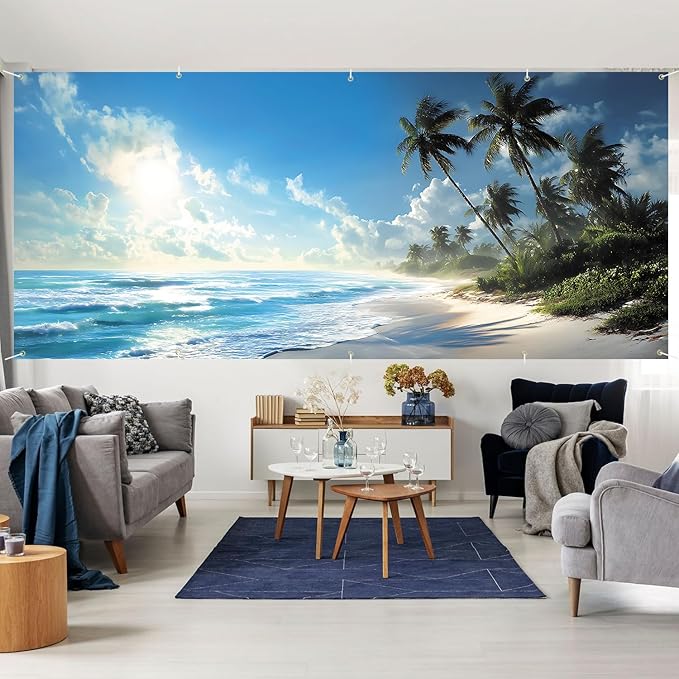 7 * 16FT Summer Garage Door Cover Decorations Sunset Palm Trees Garage Door Banner for Outdoor Indoor Summer Party Photography Backdrop (Summer Beach, 7 * 16 ft)
