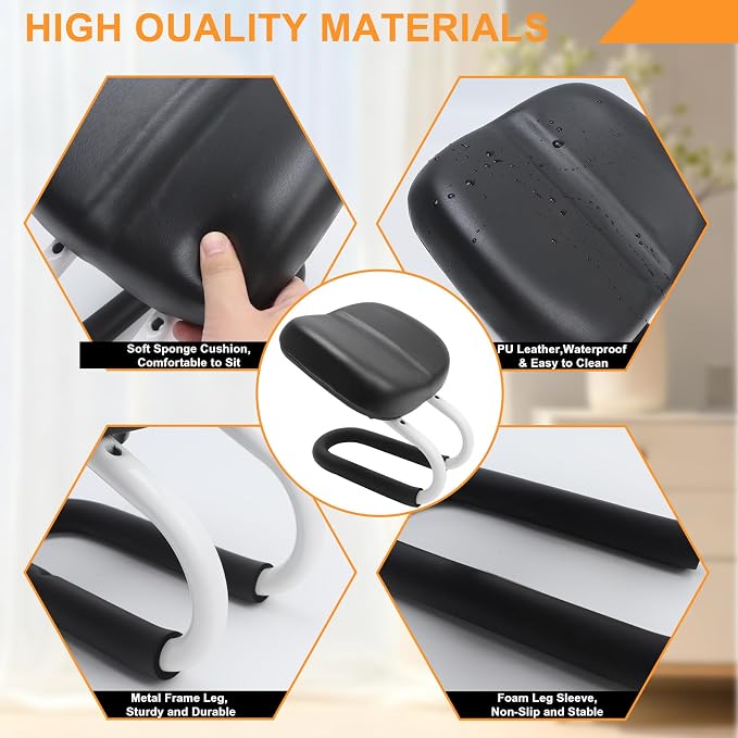 Engorgio Meditation Bench Black, Adjustable Height Meditation Chair, Kneeling Meditation Stool, Seiza Chair, Prayer Bench with Cushion for Home Studio Portable Non-Slip Yoga Stool.