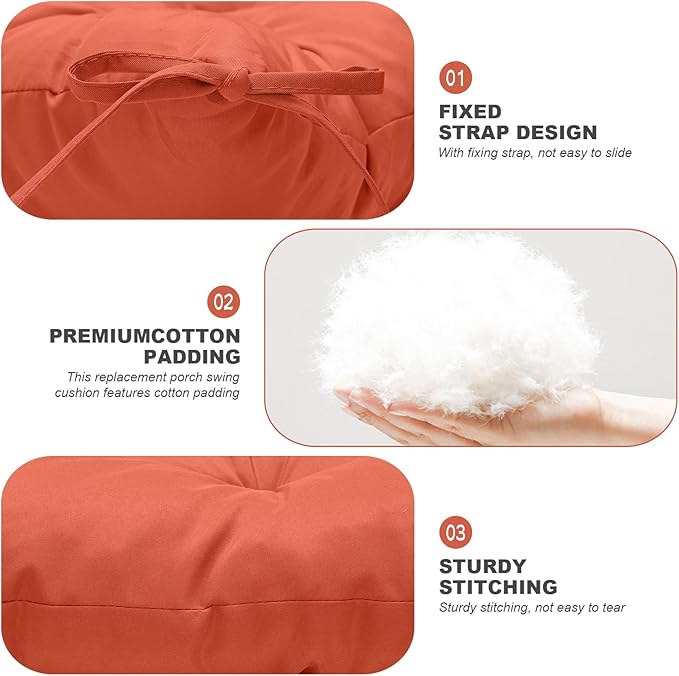 Porch Swing Cushions,Outdoor Cushions 3 Seater Replacement with Backrest, Waterproof Thickened Bench Cushion with Ties for Porch, Patio,Outdoor, Backyard and Garden (Orange 40 * 40 in)