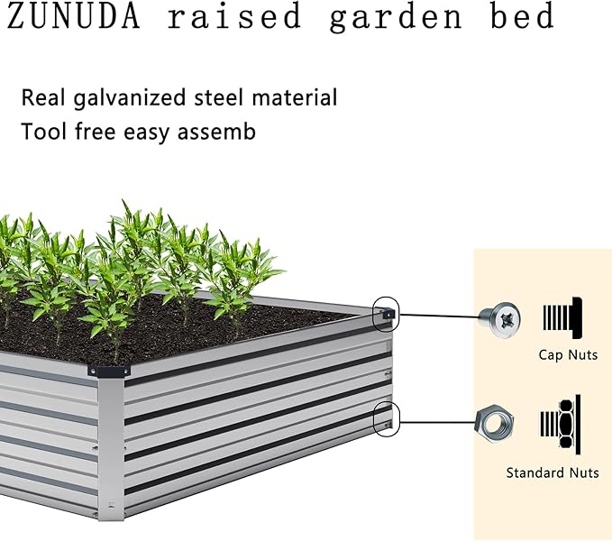 8×2×1FT(2PCS) Galvanized Raised Garden Bed Kit Metal Planter Boxes，Large Outdoor Planters Garden for Planting Vegetables,Flowers,Herbs -Silver