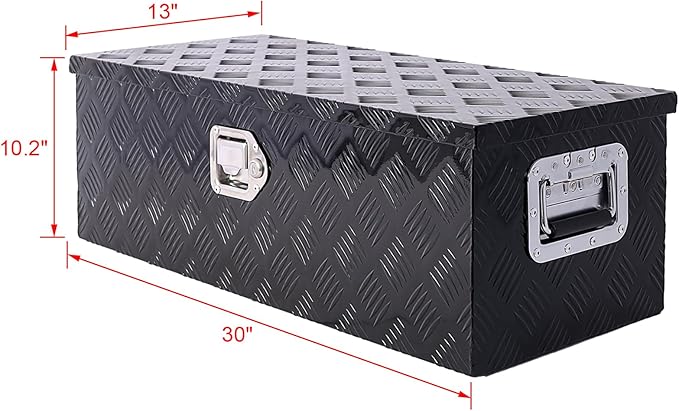 30 Inch Aluminum Truck Bed Toolbox Waterproof Storage Pick Up Truck Bed RV Trailer Toolbox with Side Handle Lock Keys Black
