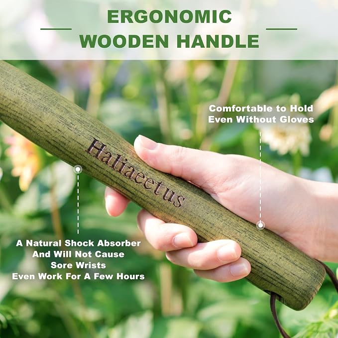 Haliaeetus Crack Weeder Tool, 17'' L-Shaped Stainless Steel Crevice Weeding Tool, Comfortable Wooden Handle Paver Weeder, Sidewalk Weed Removal Tool for Driveway, Bricked Patio and Terrace Paving Moss