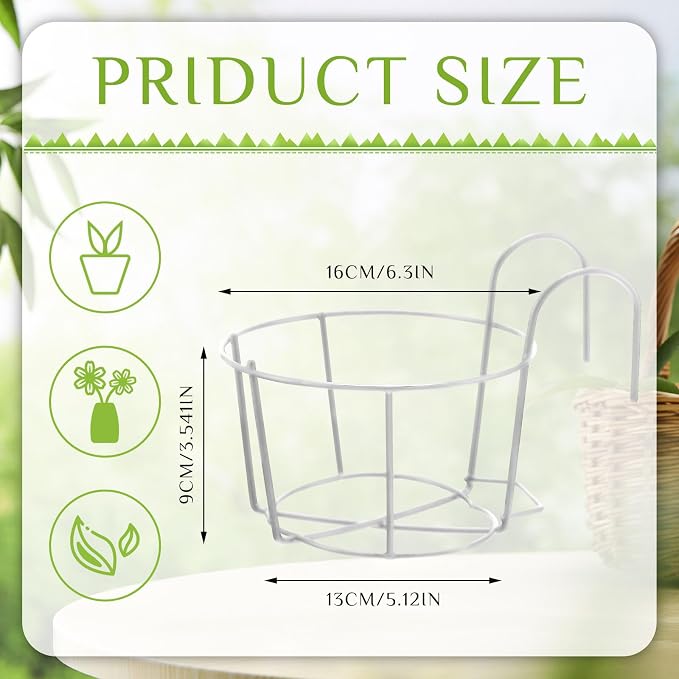 Wesiti 10 Pcs Round Hanging Railing Planters Outdoor Balcony Planters Metal Hanging Baskets Flower Pot Holder for Fence Indoor Porch Shelf Container(6.3 Inch,White)