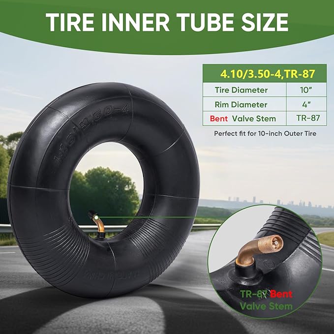 TICONN 4.10/3.50-4 Tire Inner Tube, 2 Pack Inner Tire Tube for Wheelbarrow Tires, Replacement Tube with TR-87 Bent Valve Stem for Wheelbarrows, Mowers, Hand Trucks, ATVs