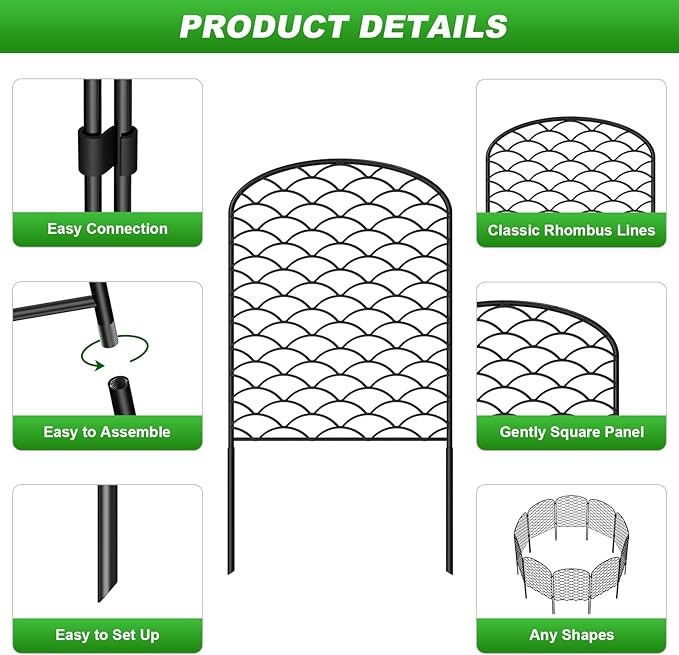 Decorative Garden Fence 20 Pack, 24in(H) x 21ft(L) Animal Barrier Fence, Rustproof Metal Fencing for Yard, Dog Rabbits Wire Section Garden Edging Border for Yard Patio Garden, Arched