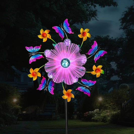 44" Butterfly Wind Spinners Garden Stake, Solar Flower Butterfly Wind Sculpture Yard Art Decorations for Lawn, Patio & Yard & Garden Decor, Metal Whirligigs Wind Spinners Outdoor Decor