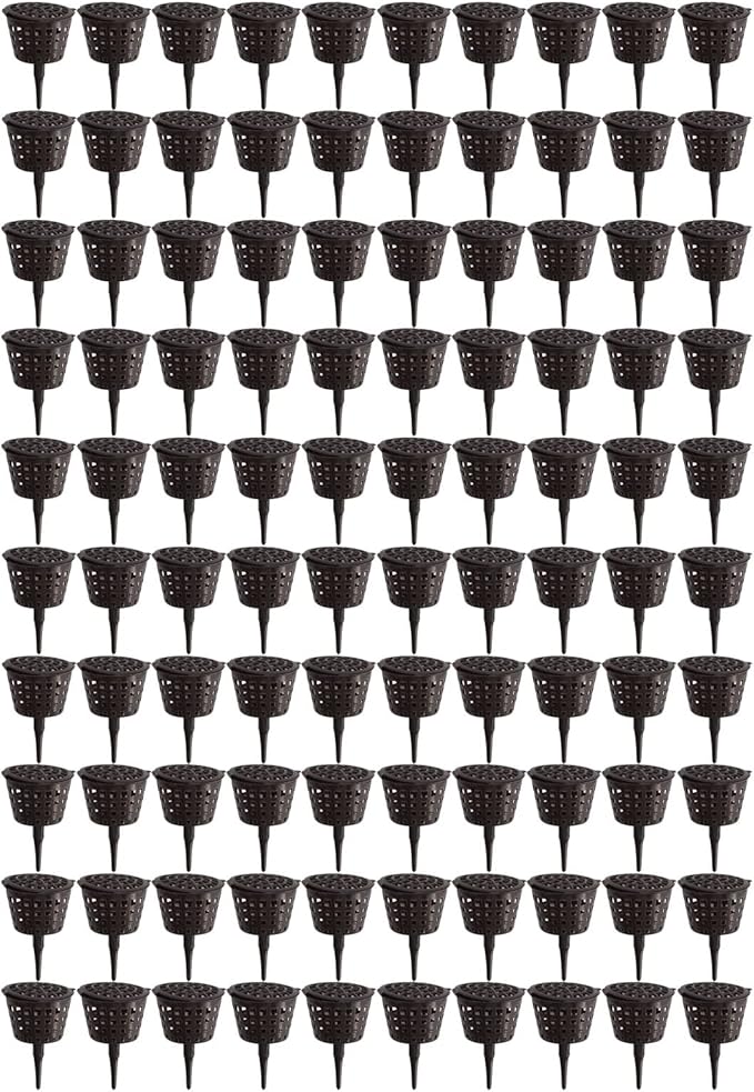 100PCS Bonsai Fertilizer Cups, Plastic Fertilizer Mesh Basket with Lid, Planting Fertilizer Net Pot, Garden Nutrition Box Tools for Succulents and Orchids (Small Size with Lid)