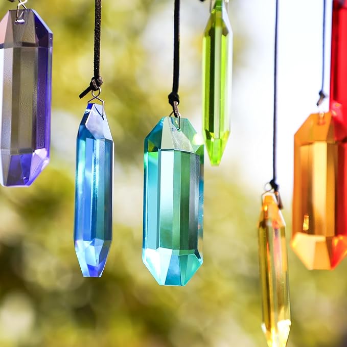 HDCRYSTALGIFTS 7pcs Crystal Suncatcher Prisms 3'' Sun Catchers Indoor Window Rainbow Prism Suncatcher Hanging for Home Garden Decor,Glass Ornaments for Christmas Tree