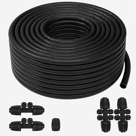 75 FT 1/2 Inch Drip Irrigation Tubing Kit:Premium Garden and Landscape Watering System-Drip Irrigation Hose with 2 Quick Connector 4-Way Connector,2 Quick Connector 6-Way Connector and Tube Cap