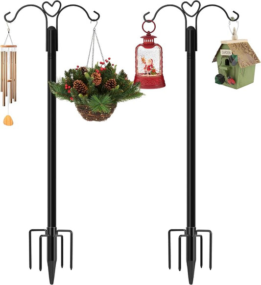 XDW-GIFTS Shepherds Hooks for Outdoor, 2-Pack 76 Inch Heavy Duty Bird Feeder Pole, Garden Pole for Hanging Plants, Lantern, Hummingbird Feeder, Hanging Plant Stand with 5 Base Prongs