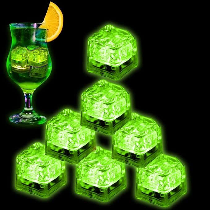 Light Up Ice Cubes for Drinks, 96 PCS Green LED Ice Cubes Liquid Activated, Glow in The Dark Waterproof Ice Cubes for Home Bar Supplies Summer Party Wedding Decor