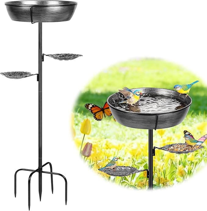 Metal Bird Bath for Outdoor - Garden Bird Bath with Removable Bowl Heavy-Duty Base, Winter Birdbath Feeder Rust-Proof Birdbaths for Garden Yard Lawn Decor, Easy to Install(Grey)