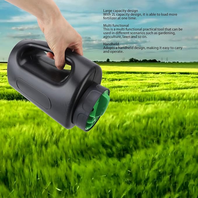 Seed Spreader, 2L Spread Fertilizer Shaker Fertilizer Spreader Hand Spreaders for Lawns Handheld Shake Dispenser for Salt, Seed, Grass and Garden, 5.5x9.6x3.9in