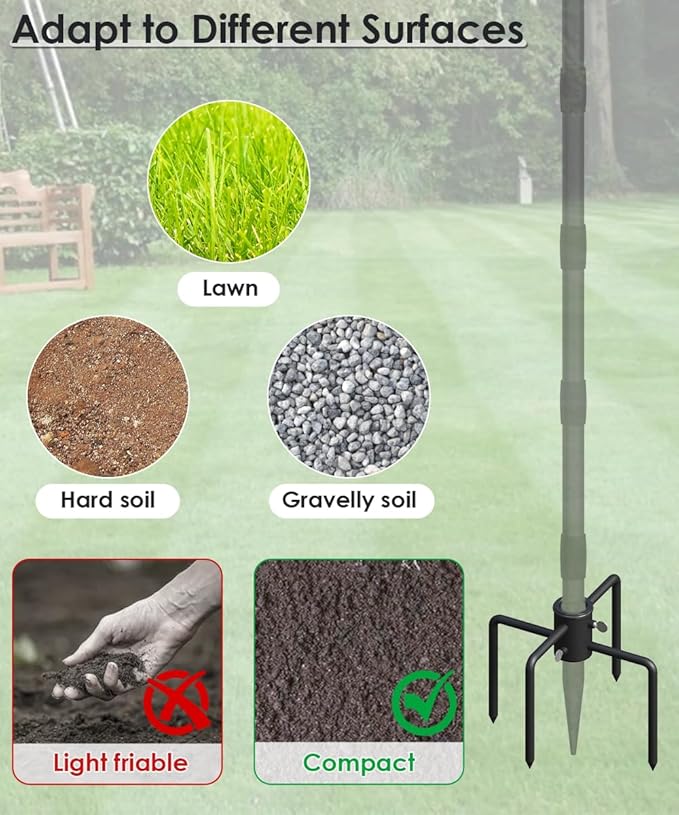 Mocomax Pole Stabilizer Stand Base Applies to 1.41" to 2.12" Shepherds Hook, Outdoor Bird Feeder Pole Stabilizer Support with 4 Prongs, Metal Holder Base for Birdhouse, Flagpole, Umbrellas, Black