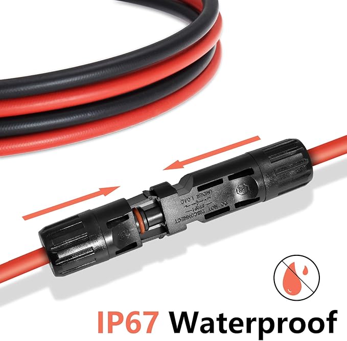 10FT Black + Red 12AWG(4mm²) Solar Panel Extension Cable Wire, Solar Adaptor Cable with Female and Male Connector - Set of 2