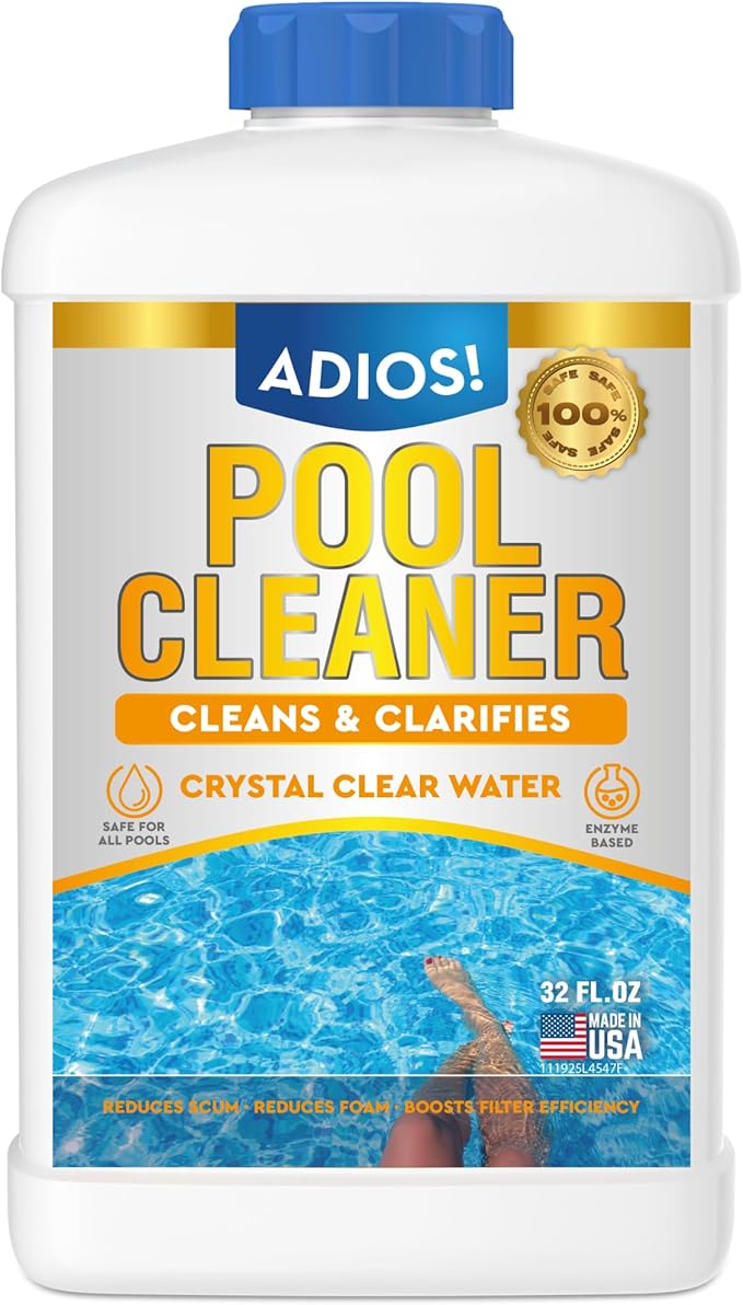 Adios! 20X Pool Cleaner and Clarifier – Restores Cloudy and Hazy Water for Above Ground and Inground Pools – Twenty Treatments per 32oz Bottle