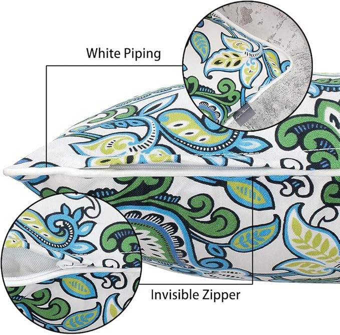 Pack of 2 Outdoor Waterproof Lumbar Rectangular Throw Pillow with Insert, Home Decorative Toss Pillows All Weather Cushion for Patio Garden Car Office (12x20 Inch, Botanical Blue Green)