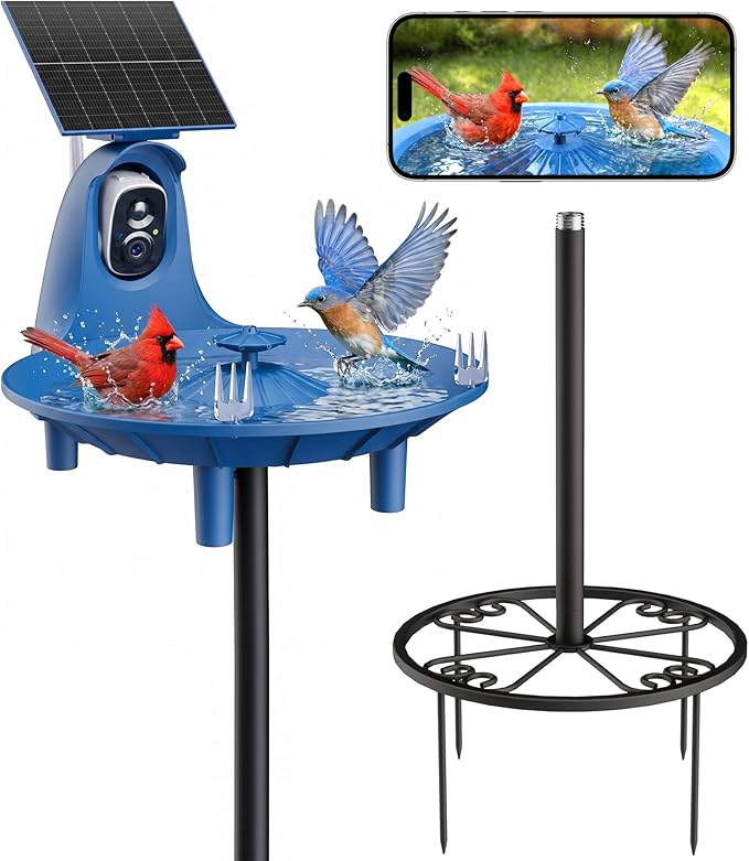 LongPlus Solar Powered Bird Bath Fountain with 2K Camera, Color Night Vision & AI Bird Identification, Outdoor Birdbath with Camera – Gift for Nature Lovers, Parents & Friends