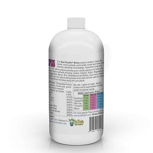 Bud Doublin Micros - All Natural Bud Fertilizer with Humic and Fulvic Acid (1 Quart) - Organic Liquid Fertilizer Suitable for All Plant Types, Bigger Flowers and Jumbo Fruits