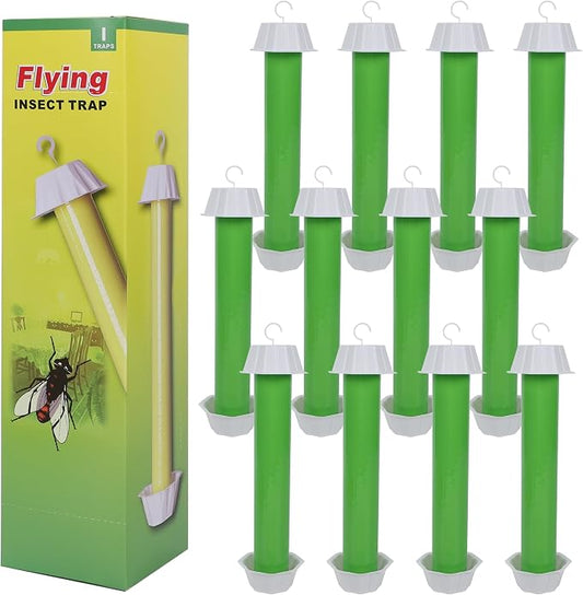 Fly Stick Sticky Fly Traps for Indoors Outdoor 12pk, Sticky Hanging Fly Stick, Flying Insect Trap, wasp Trap (Green 12PCS)
