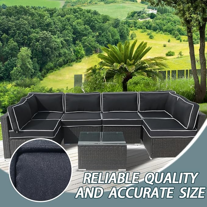 14Pcs Outdoor Cushion Covers Replacement Washable w/Zipper for 6-Seaters Sofa Patio Slipcovers Set Seat and Back Covers Only-25.6x25.6x3.9inch
